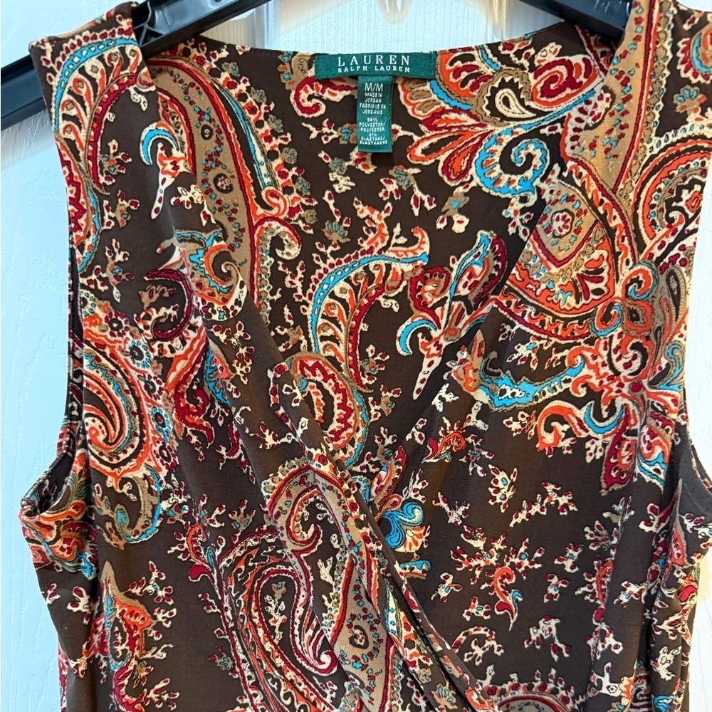 Lauren Ralph Lauren Orange and Brown Sheath Midi Dress